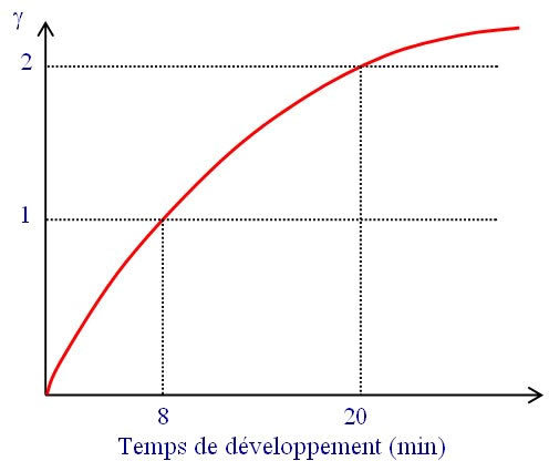 
   
    Figure I-5 : Le contraste du négatif γ en fonction du temps de développement
   
  