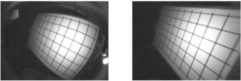 
   
    Figure 6 : Une image distordue (à gauche) et l'image corrigée (à droite)
   
  